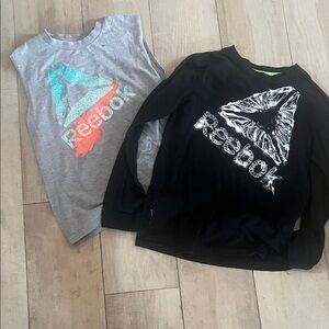 Reebok Gray Tank with Teal & Coral Logo + Black Long Sleeve Logo Top